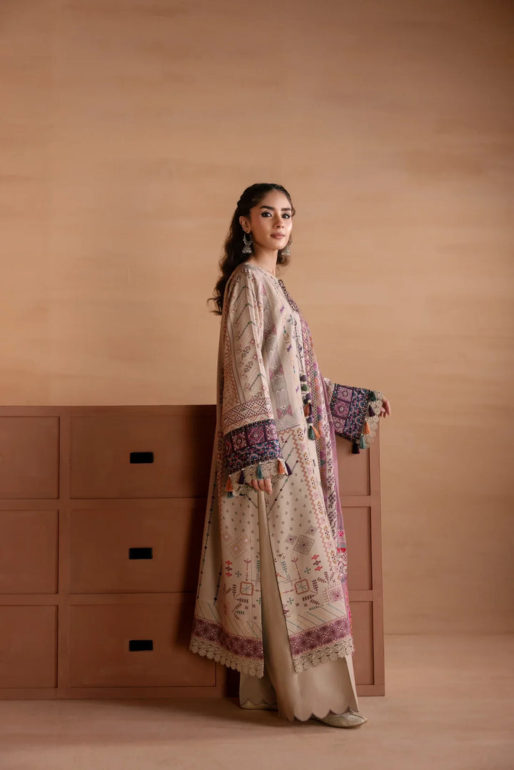 One Nation by Florent Unstitched Embroidered Viscose 3 Piece Suit FL26UON Khaaki - Casual Collection