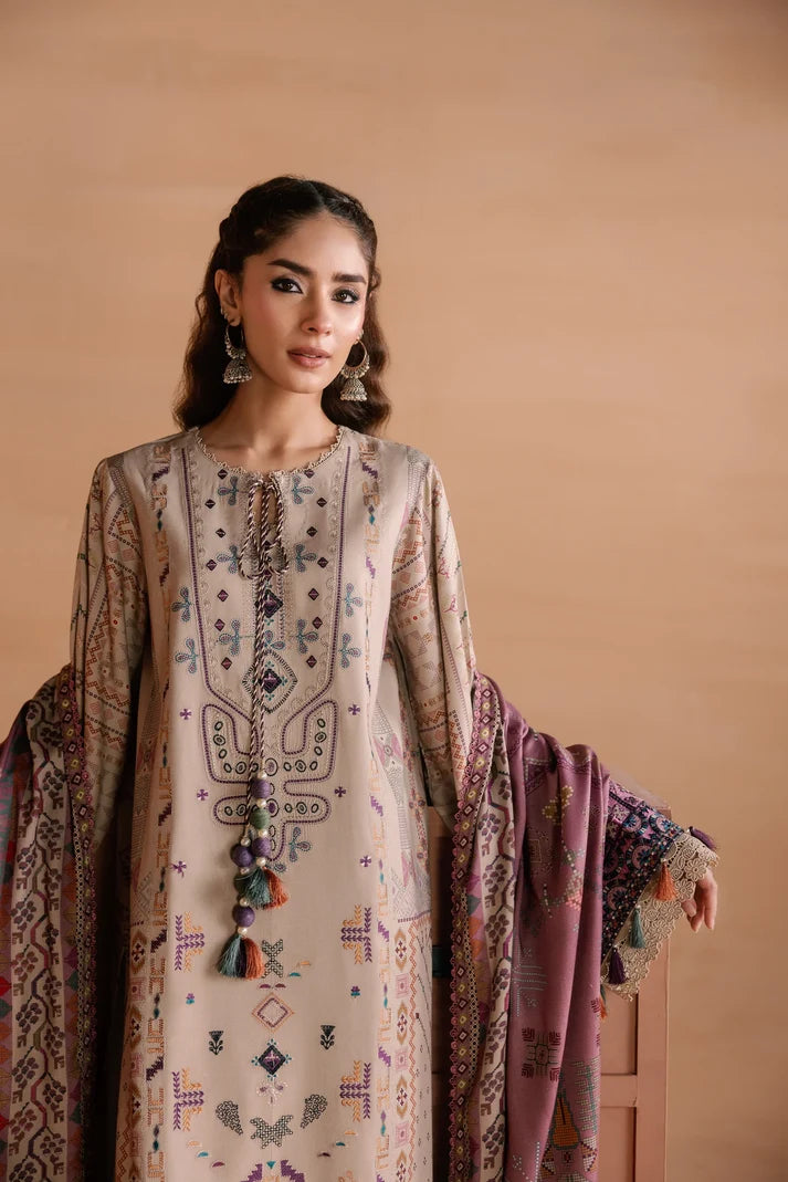 One Nation by Florent Unstitched Embroidered Viscose 3 Piece Suit FL26UON Khaaki - Casual Collection
