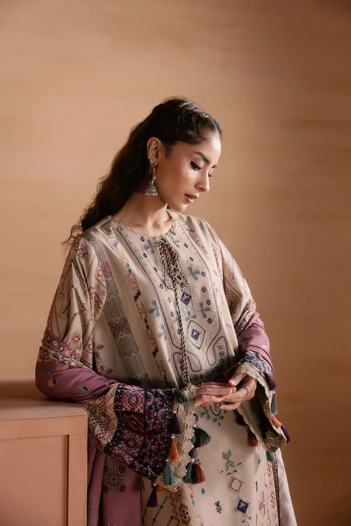 One Nation by Florent Unstitched Embroidered Viscose 3 Piece Suit FL26UON Khaaki - Casual Collection