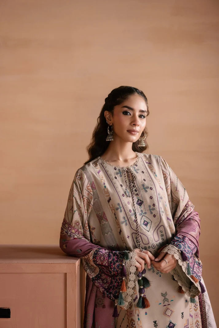One Nation by Florent Unstitched Embroidered Viscose 3 Piece Suit FL26UON Khaaki - Casual Collection