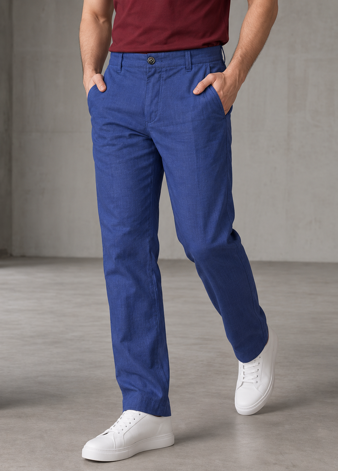 J F Denim Mens RTW Solids Linen Pants Suit Blue - Casual Collection