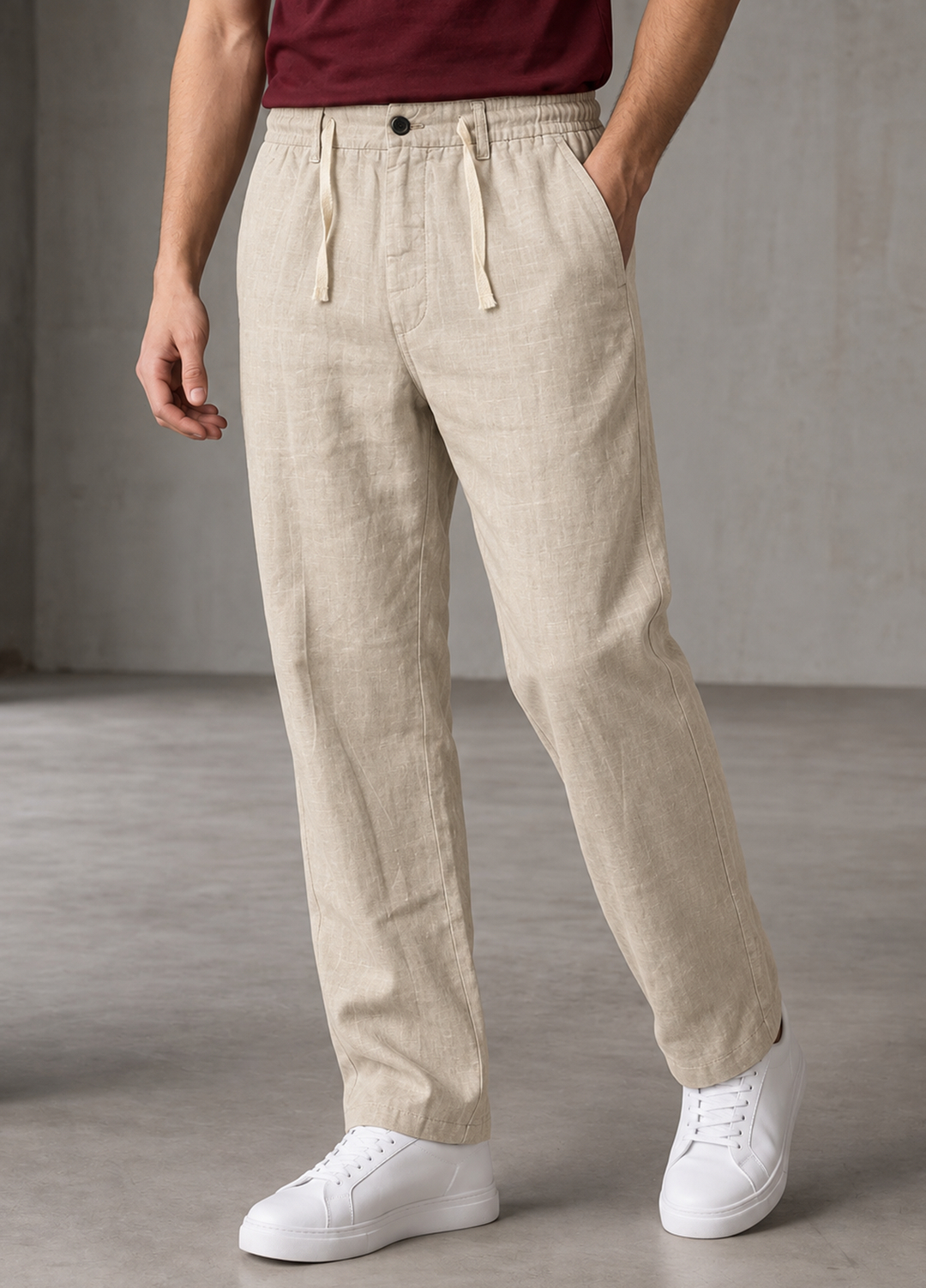 J F Denim Mens RTW Solids Linen Pants Suit Beige - Casual Collection