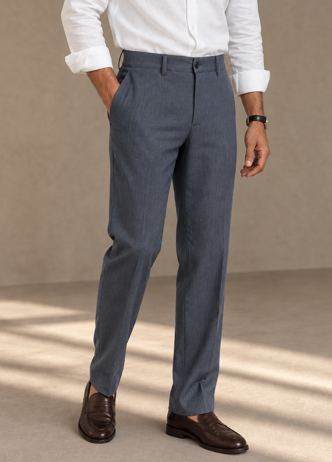 J F Denim Mens RTW Solids Cotton Italian Pants Suit Dark Grey - Casual Collection