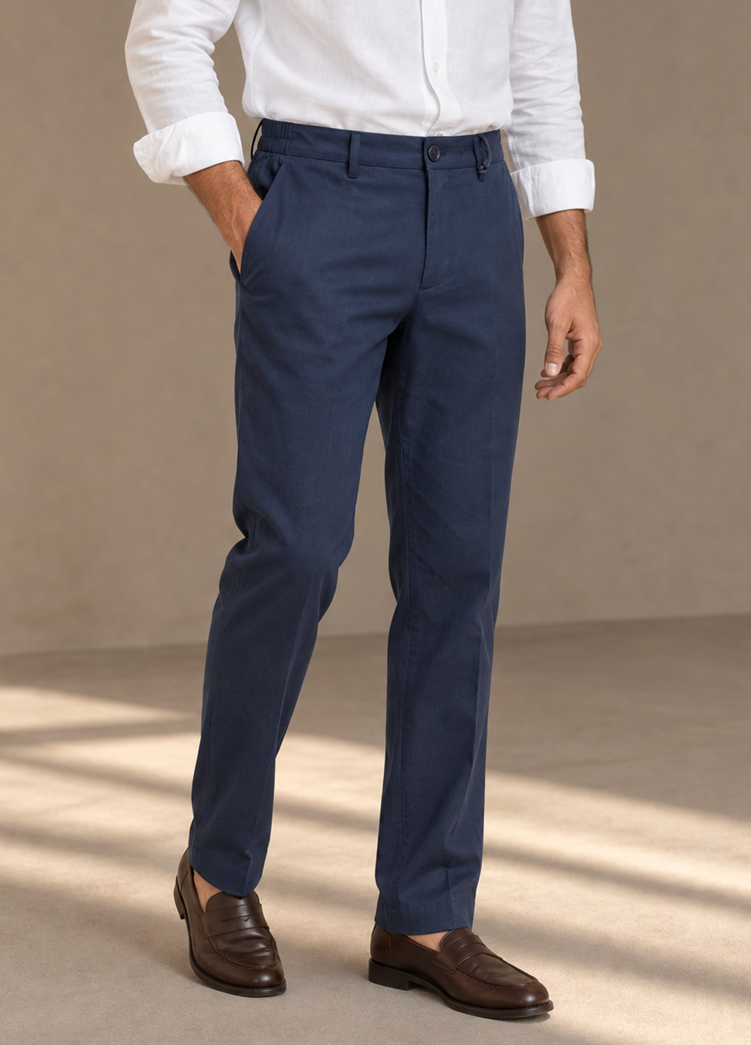 J F Denim Mens RTW Solids Cotton Italian Pants Suit Dark Blue - Casual Collection