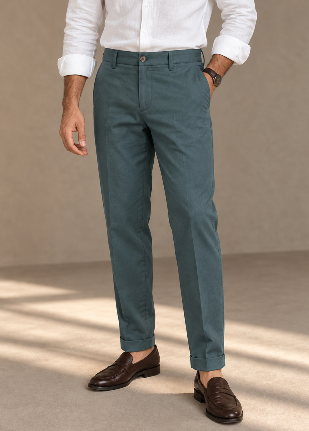 J F Denim Mens RTW Solids Cotton Italian Pants Suit Navy - Casual Collection