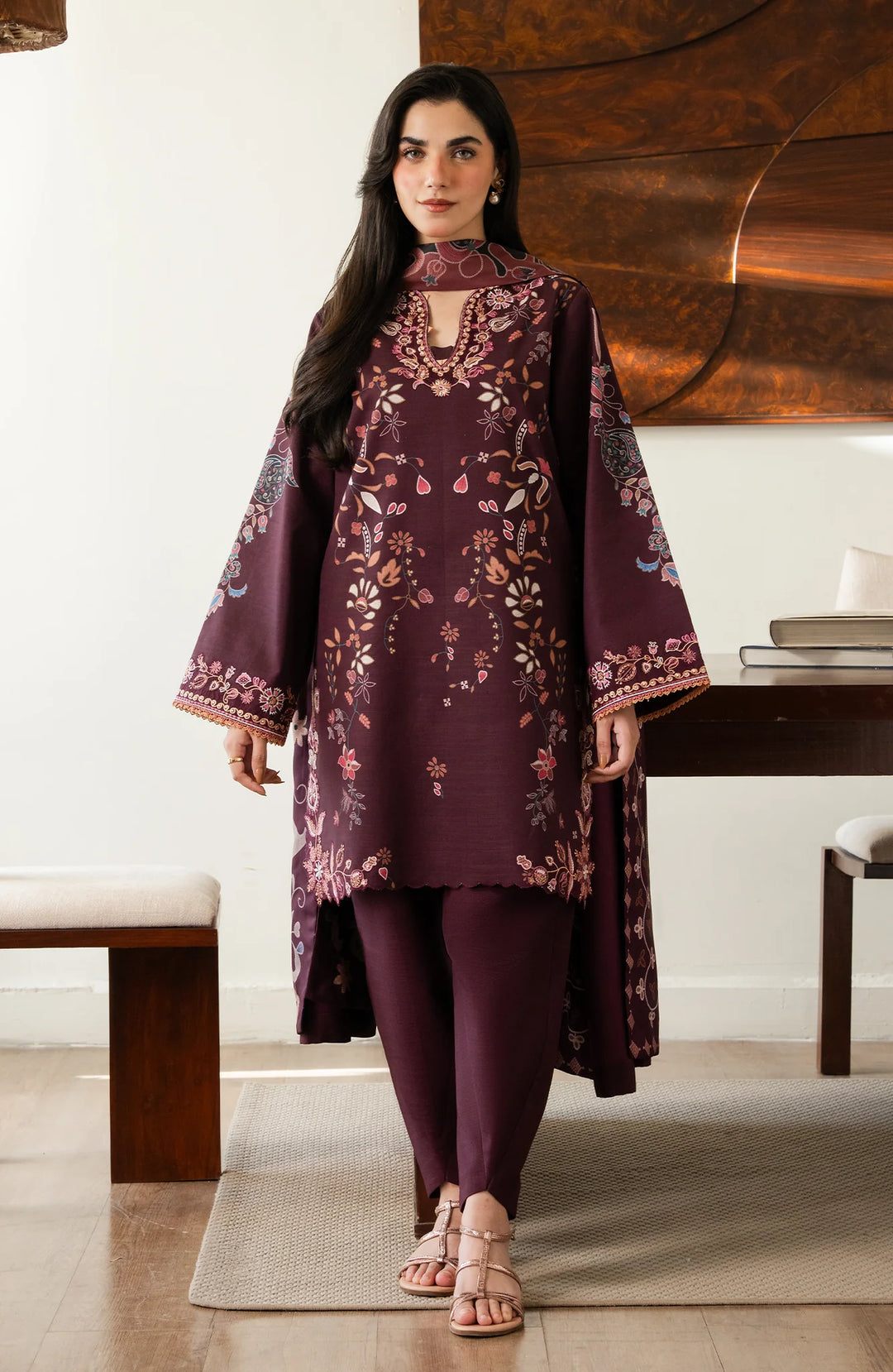 Bellini by Seran Unstitched Printed Viscose 3 Piece Suit SN26UBW Zairel D-03 - Winter Collection