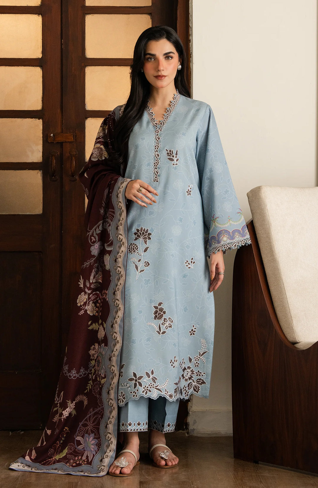 Bellini by Seran Unstitched Embroidered Viscose 3 Piece Suit SN26UBW NERRA D-11 - Winter Collection