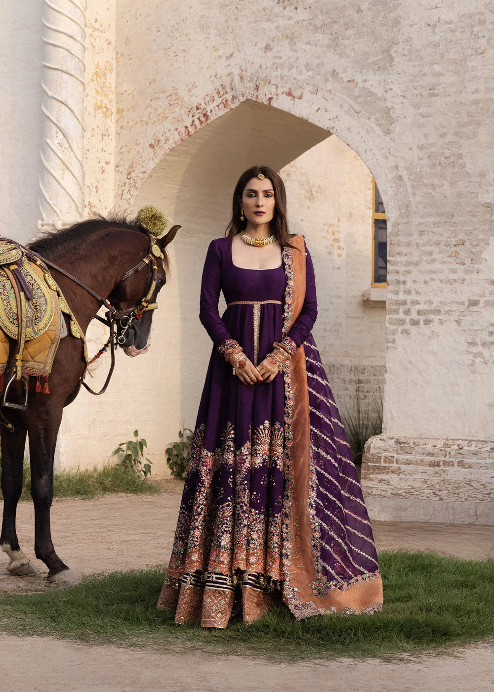 The Doll House by Hussain Rehar Unstitched Embroidered Korean Silk 3 Piece Suit HR26UDH Shabnam D-874 - Wedding Collection