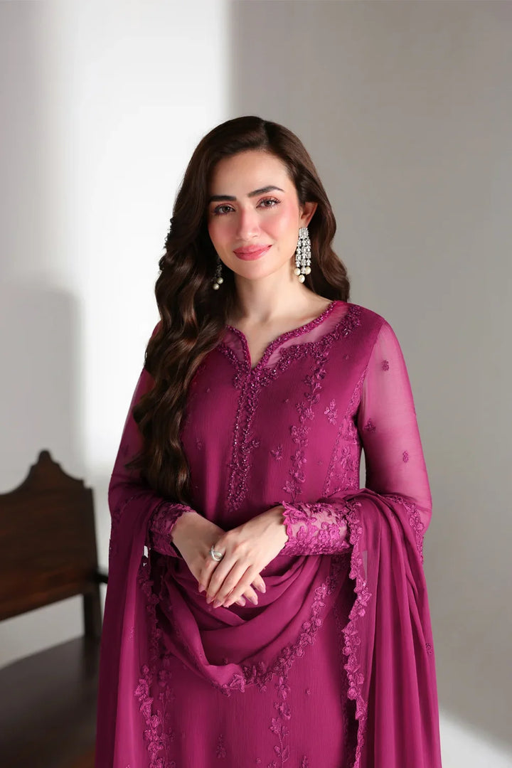 Ensembles by Azure Unstitched Embroidered Chiffon 3 Piece Suit AZ26UEF Zinnia - Festive Collection