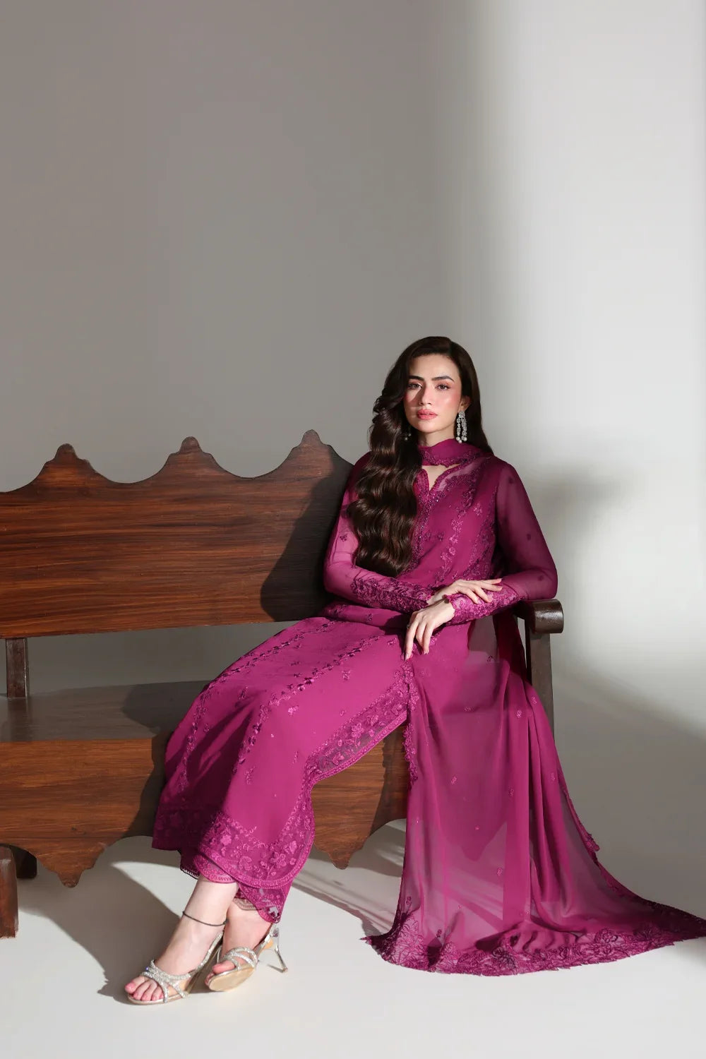 Ensembles by Azure Unstitched Embroidered Chiffon 3 Piece Suit AZ26UEF Zinnia - Festive Collection