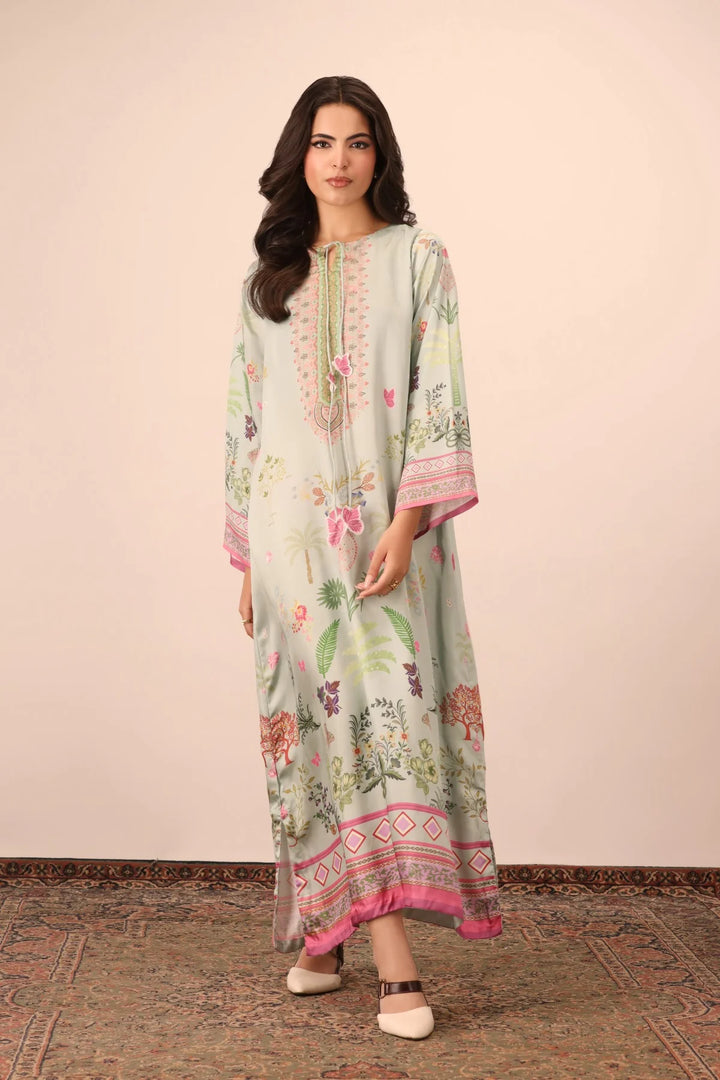 Essential Edit by Raum by Sarb RTW Printed Charmeuse Silk Kaftaan Suit RS26REE ED-02 Mint Green - Casual Collection