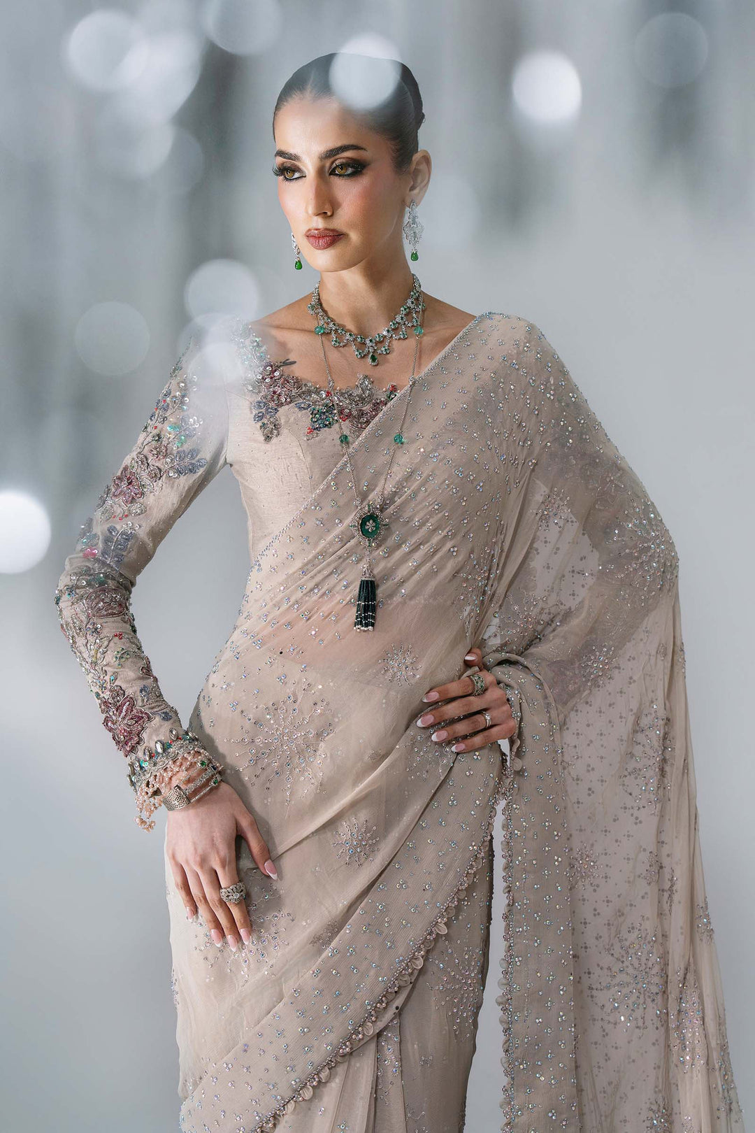 Mbroidered by Maria B Unstitched Embroidered Raw Silk Saree Suit MB26UMW D3 - Wedding Collection