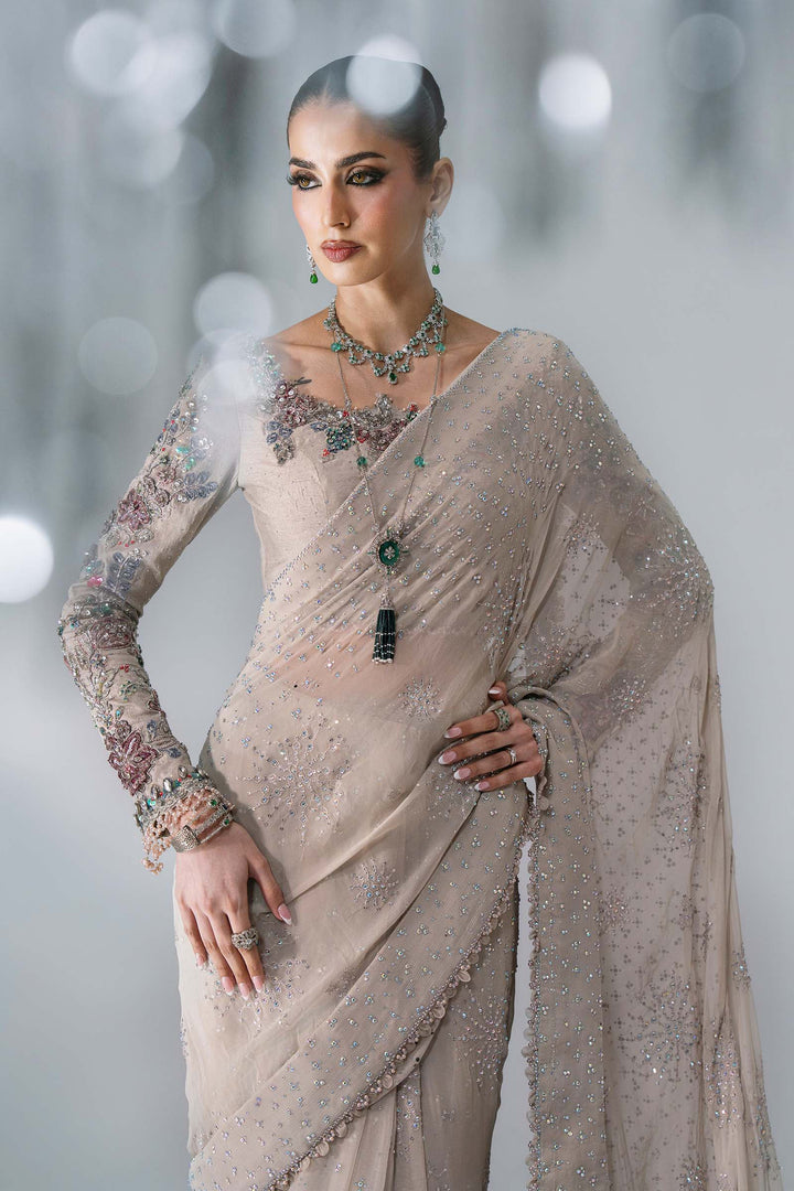 Mbroidered by Maria B Unstitched Embroidered Raw Silk Saree Suit MB26UMW D3 - Wedding Collection