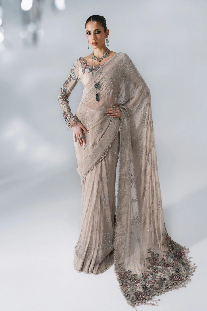 Mbroidered by Maria B Unstitched Embroidered Raw Silk Saree Suit MB26UMW D3 - Wedding Collection