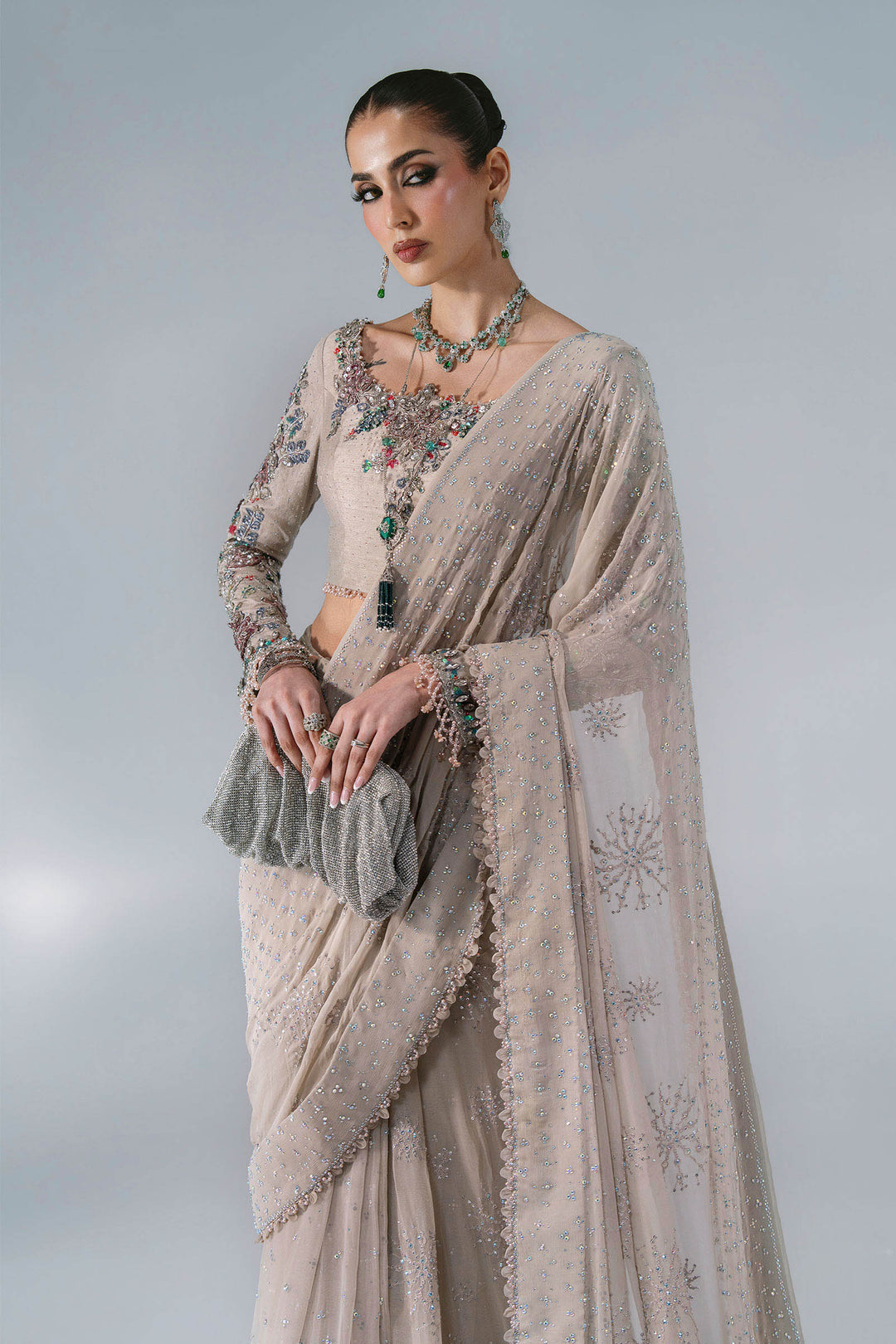 Mbroidered by Maria B Unstitched Embroidered Raw Silk Saree Suit MB26UMW D3 - Wedding Collection