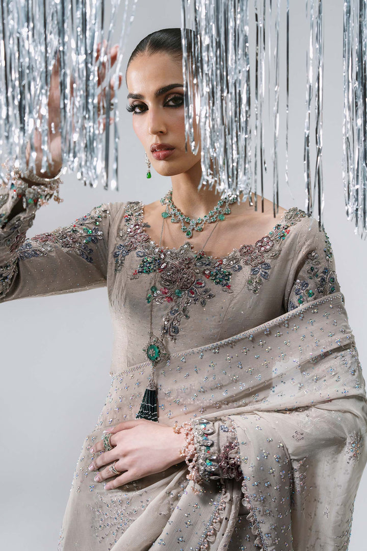 Mbroidered by Maria B Unstitched Embroidered Raw Silk Saree Suit MB26UMW D3 - Wedding Collection