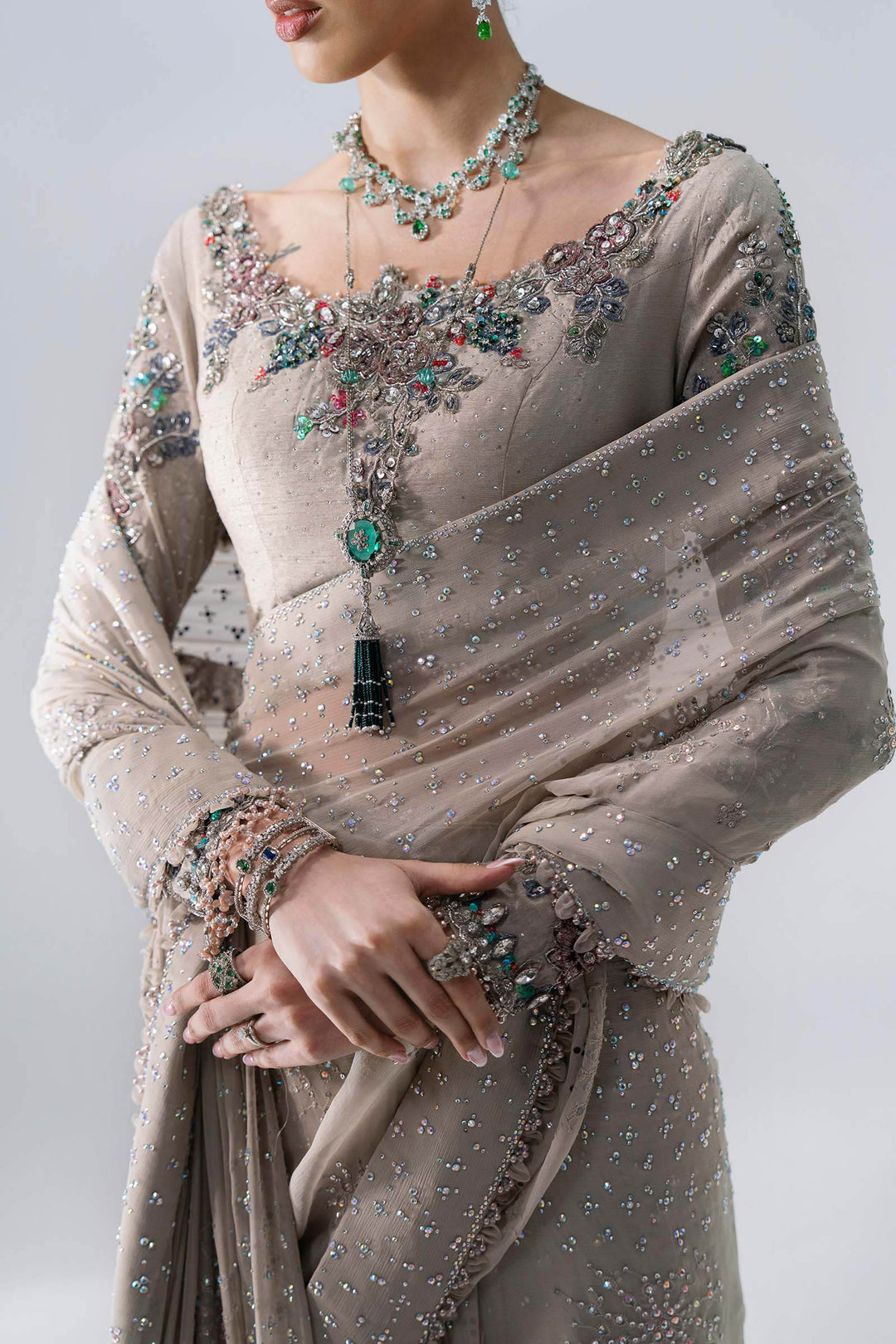 Mbroidered by Maria B Unstitched Embroidered Raw Silk Saree Suit MB26UMW D3 - Wedding Collection
