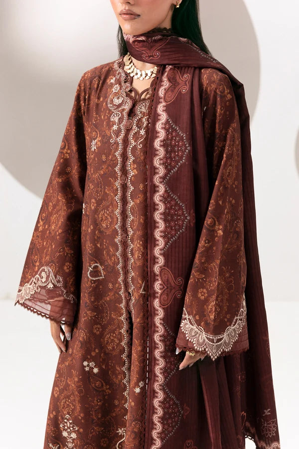 Q prints by Qalamkar Unstitched Embroidered Slub Linen 3 Piece Suit QLK26ULQ Jaza QPW-01A - Winter Collection