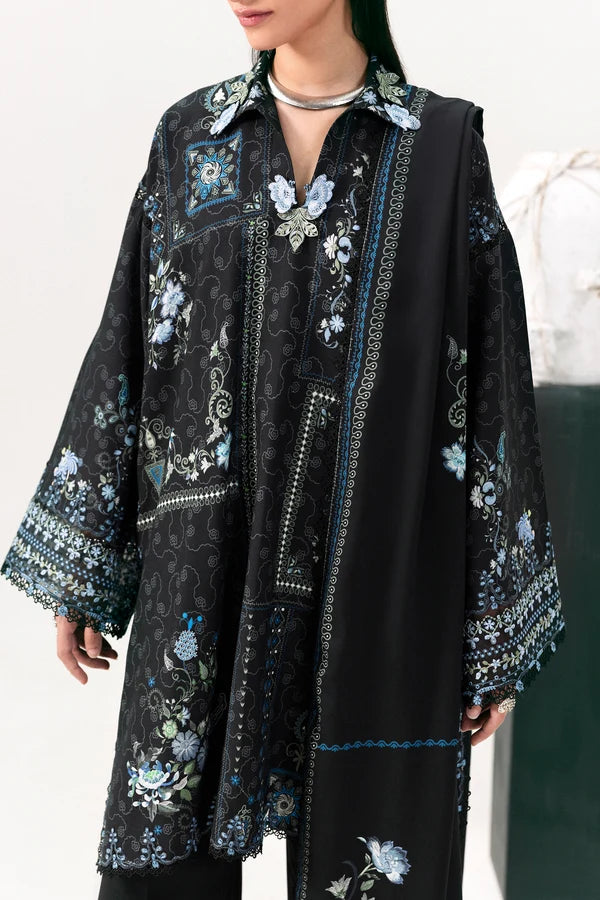 Q prints by Qalamkar Unstitched Embroidered Slub Linen 3 Piece Suit QLK26ULQ Luna QPW-05A - Winter Collection