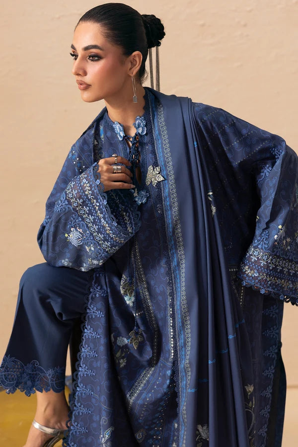 Q prints by Qalamkar Unstitched Embroidered Slub Linen 3 Piece Suit QLK26ULQ Calina QPW-05B - Winter Collection