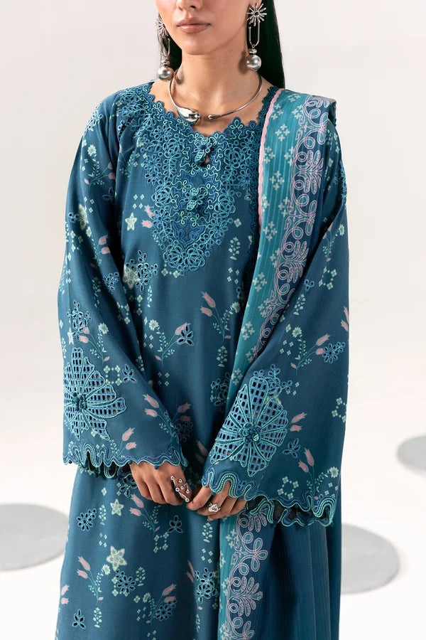 Q prints by Qalamkar Unstitched Embroidered Slub Linen 3 Piece Suit QLK26ULQ Rohi QPW-06B - Winter Collection