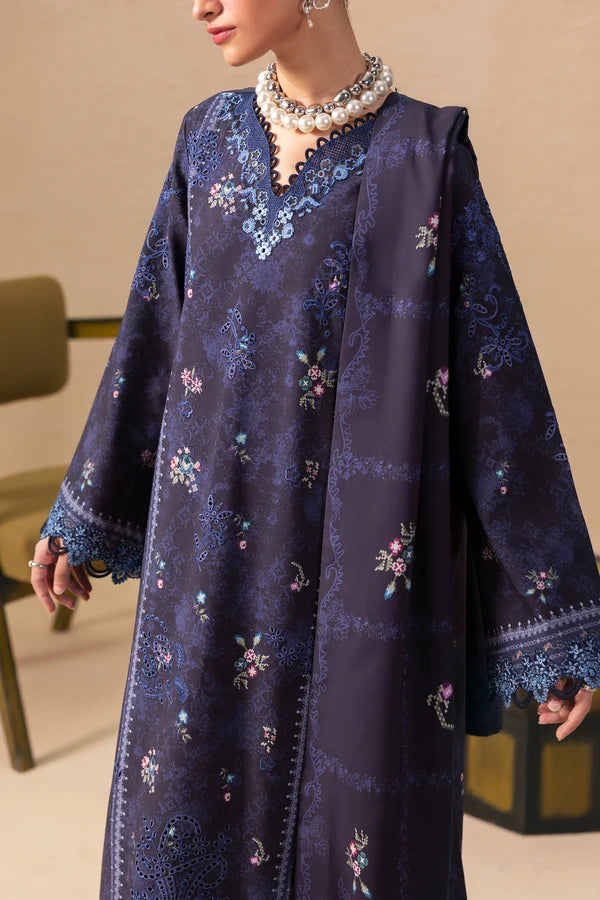 Q prints by Qalamkar Unstitched Embroidered Slub Linen 3 Piece Suit QLK26ULQ Noreen QPW-08A - Winter Collection