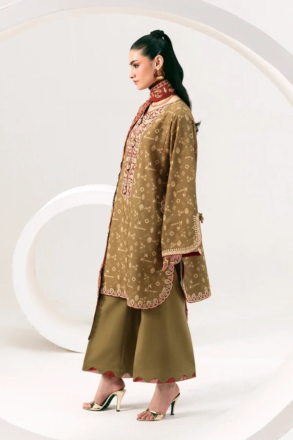 Q prints by Qalamkar Unstitched Embroidered Slub Linen 3 Piece Suit QLK26ULQ Hafsa QPW-10A - Winter Collection