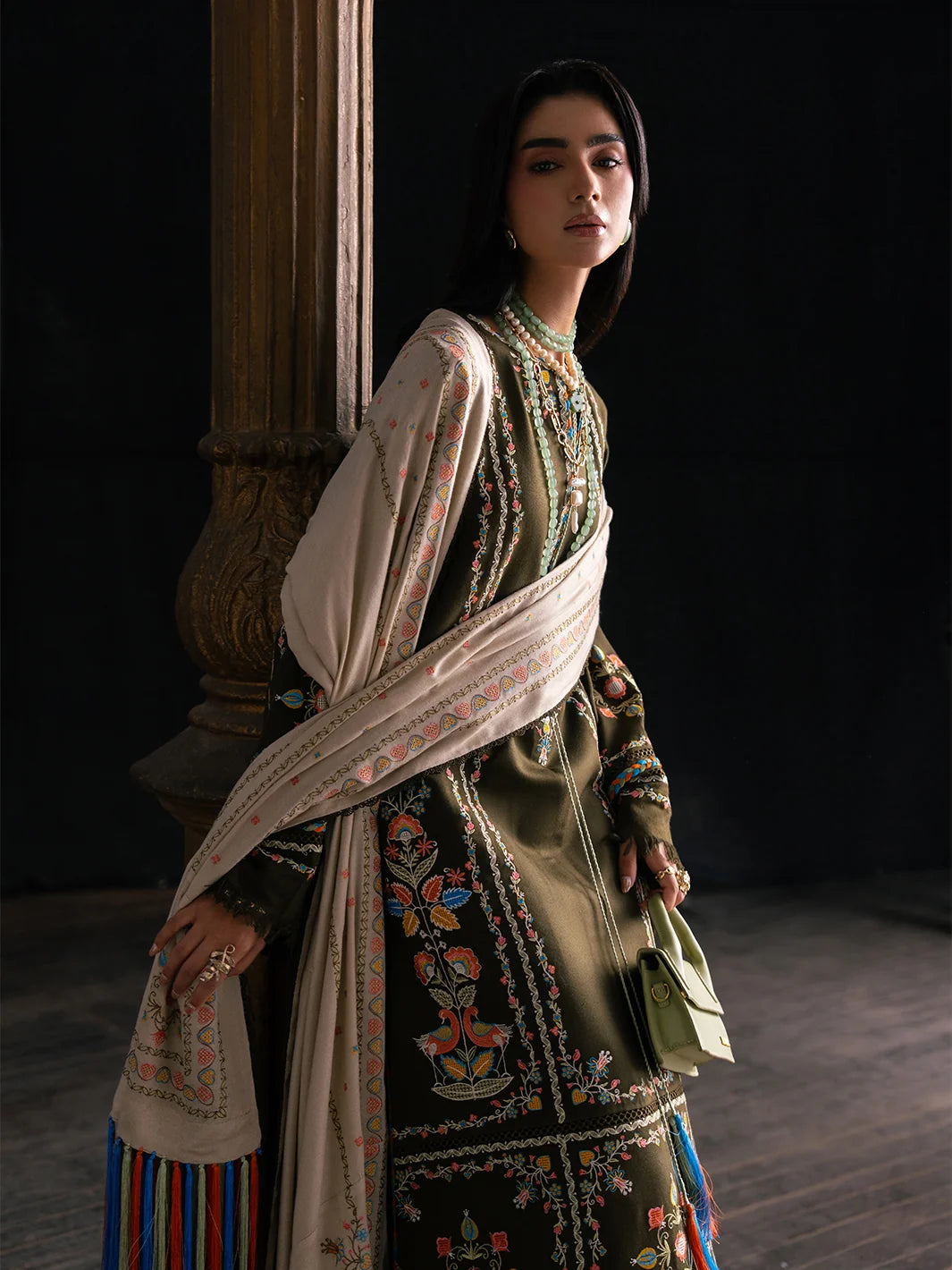 Dulzura by Bin Ilyas Unstitched Embroidered Leather Peach 3 Piece Suit BI26UPD 1021B - Leather Collection