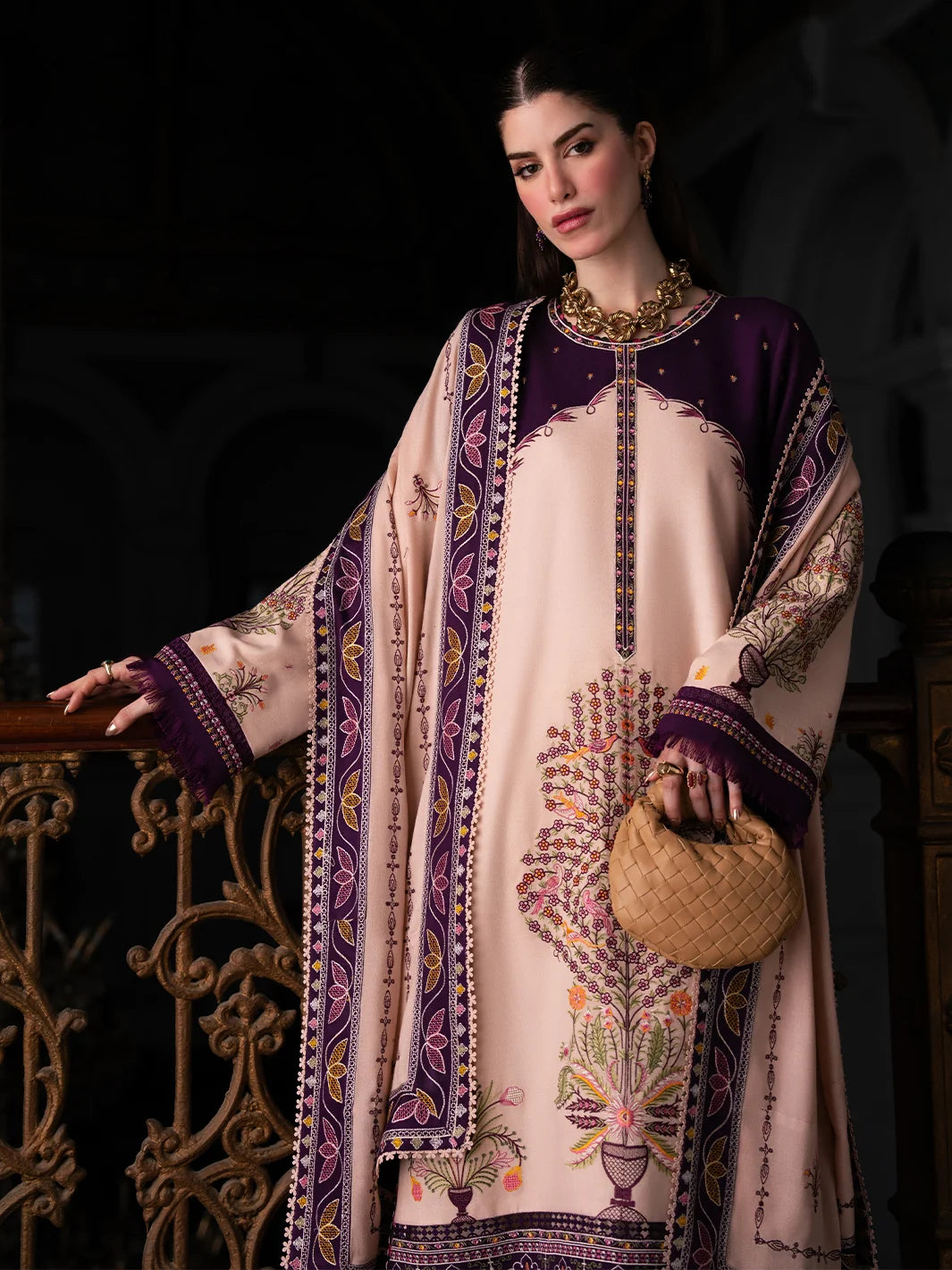 Dulzura by Bin Ilyas Unstitched Embroidered Leather Peach 3 Piece Suit BI26UPD 1025A - Leather Collection