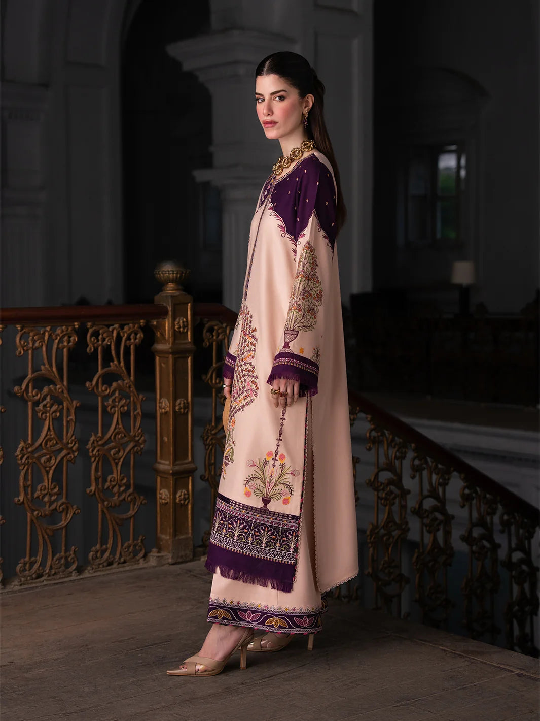 Dulzura by Bin Ilyas Unstitched Embroidered Leather Peach 3 Piece Suit BI26UPD 1025A - Leather Collection
