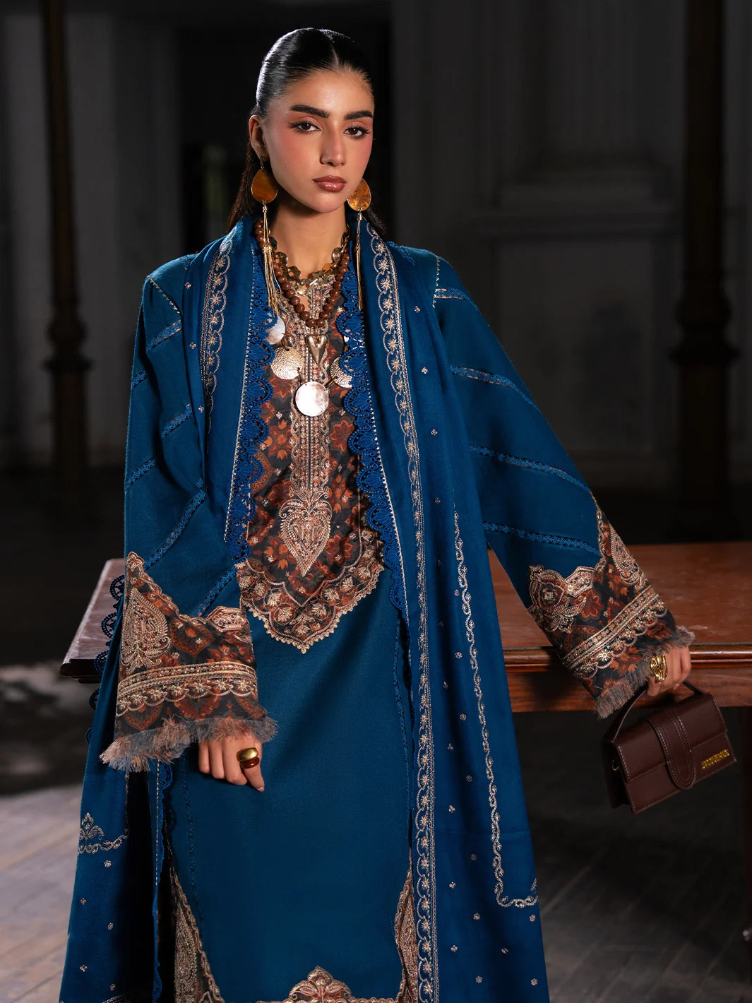 Dulzura by Bin Ilyas Unstitched Embroidered Leather Peach 3 Piece Suit BI26UPD 1027A - Leather Collection