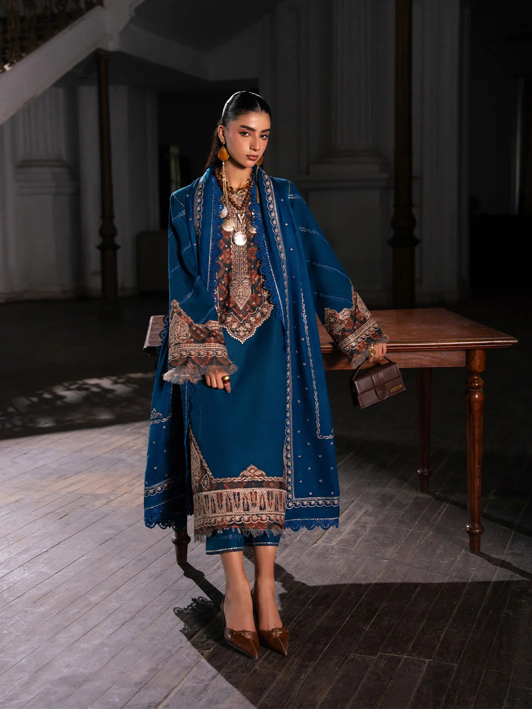 Dulzura by Bin Ilyas Unstitched Embroidered Leather Peach 3 Piece Suit BI26UPD 1027A - Leather Collection