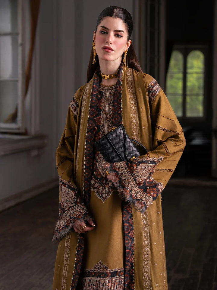 Dulzura by Bin Ilyas Unstitched Embroidered Leather Peach 3 Piece Suit BI26UPD 1027B - Leather Collection
