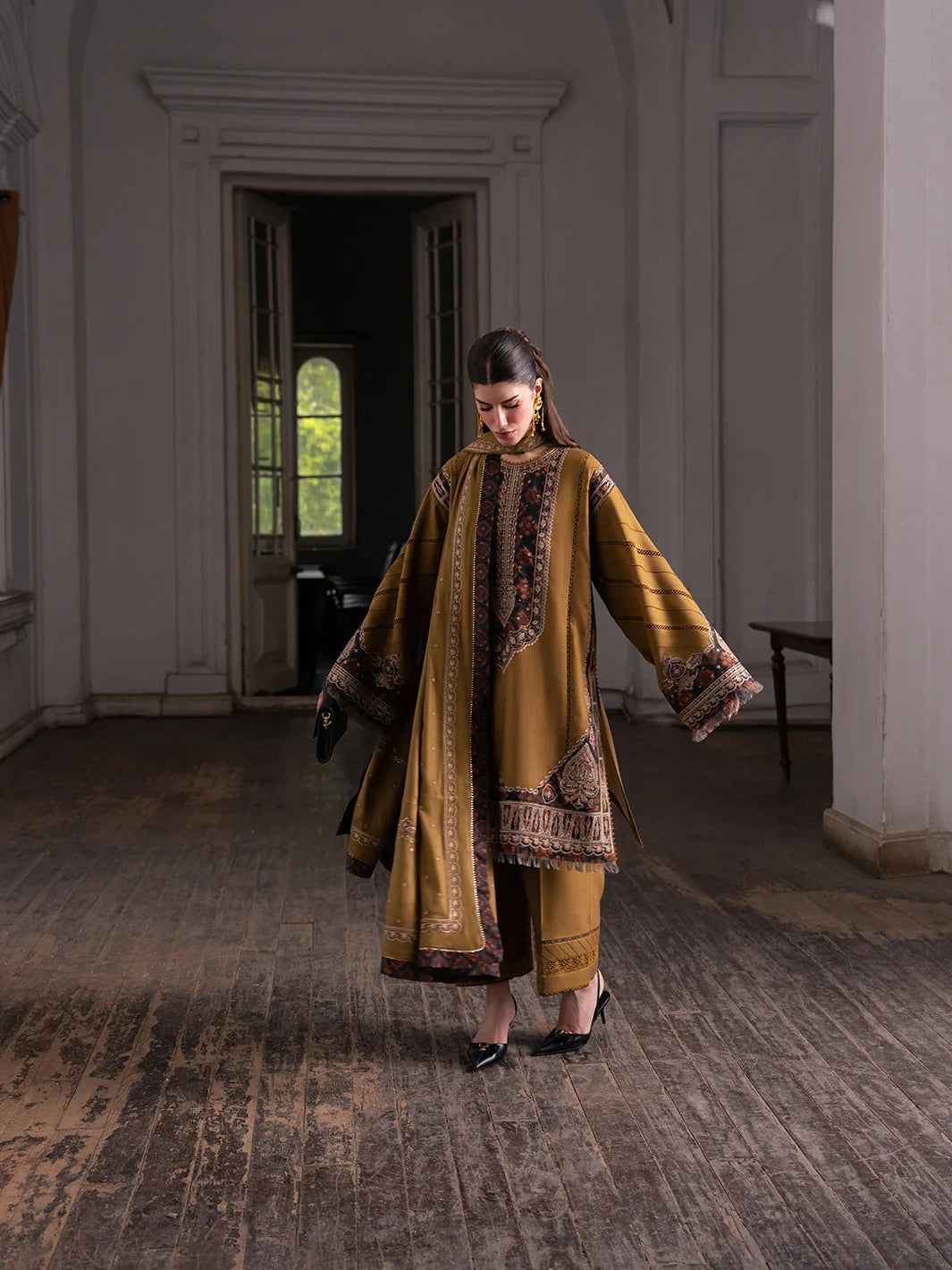 Dulzura by Bin Ilyas Unstitched Embroidered Leather Peach 3 Piece Suit BI26UPD 1027B - Leather Collection
