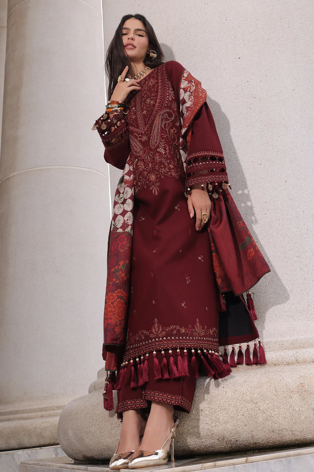 Poshima by Charizma Unstitched Embroidered Leather Peach 3 Piece Suit CHR26UPL PSW6-18 - Winter Collection