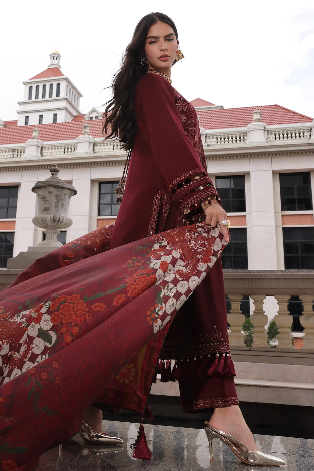 Poshima by Charizma Unstitched Embroidered Leather Peach 3 Piece Suit CHR26UPL PSW6-18 - Winter Collection