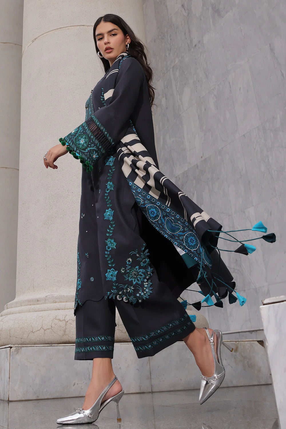 Poshima by Charizma Unstitched Embroidered Leather Peach 3 Piece Suit CHR26UPL PSW6-19 - Winter Collection