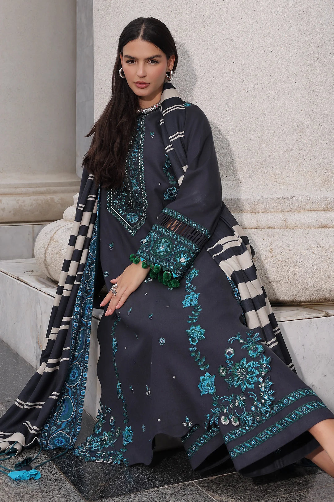 Poshima by Charizma Unstitched Embroidered Leather Peach 3 Piece Suit CHR26UPL PSW6-19 - Winter Collection