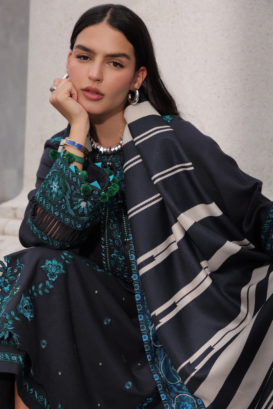 Poshima by Charizma Unstitched Embroidered Leather Peach 3 Piece Suit CHR26UPL PSW6-19 - Winter Collection