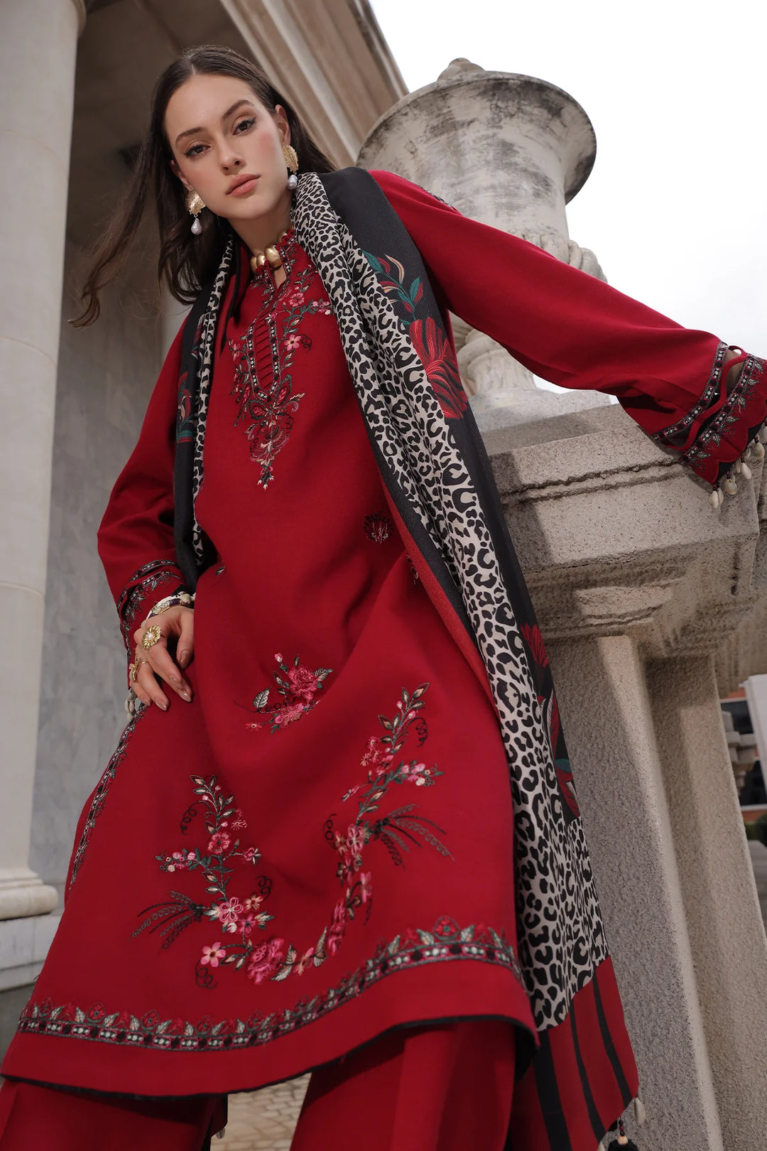 Poshima by Charizma Unstitched Embroidered Leather Peach 3 Piece Suit CHR26UPL PSW6-20 - Winter Collection