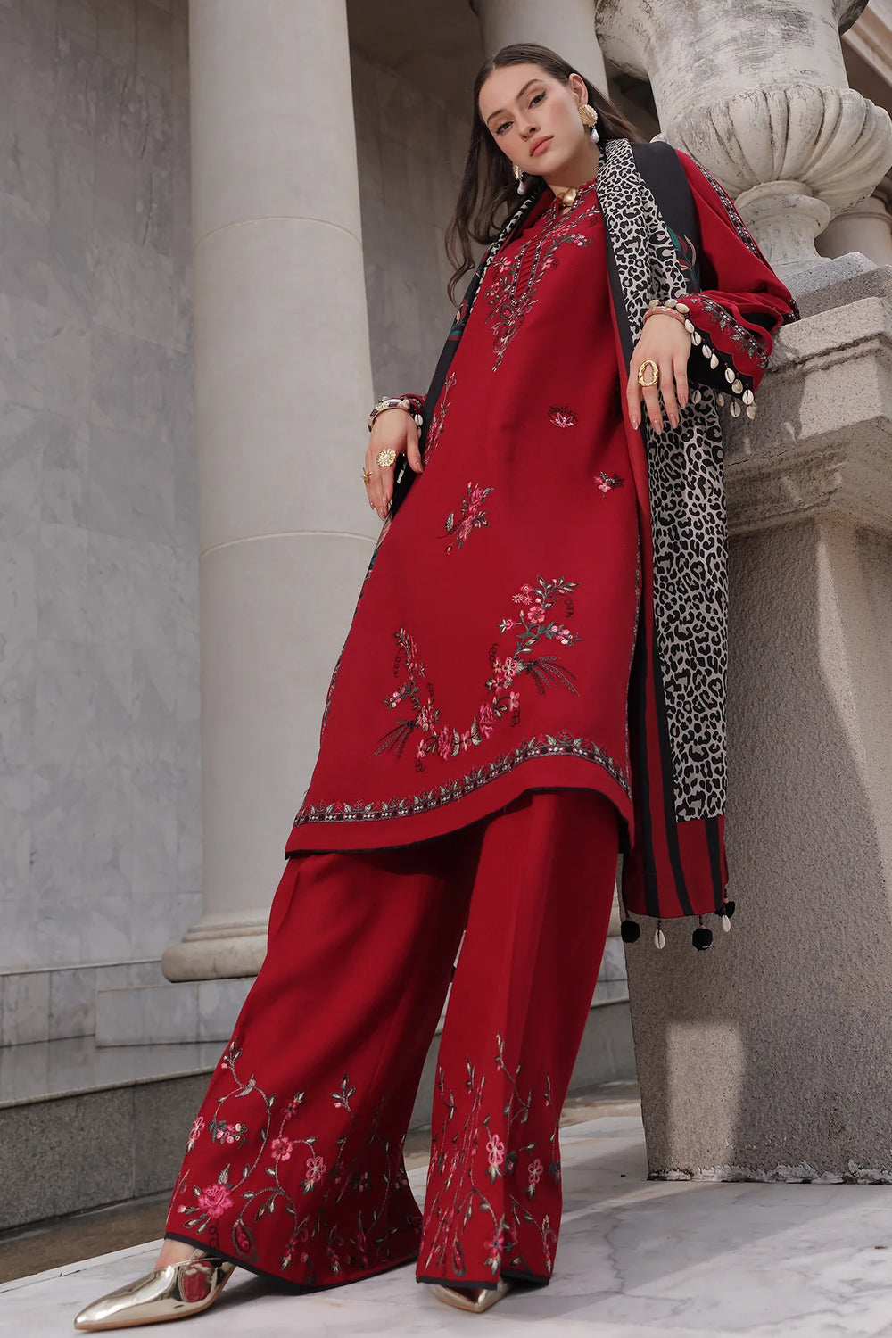 Poshima by Charizma Unstitched Embroidered Leather Peach 3 Piece Suit CHR26UPL PSW6-20 - Winter Collection