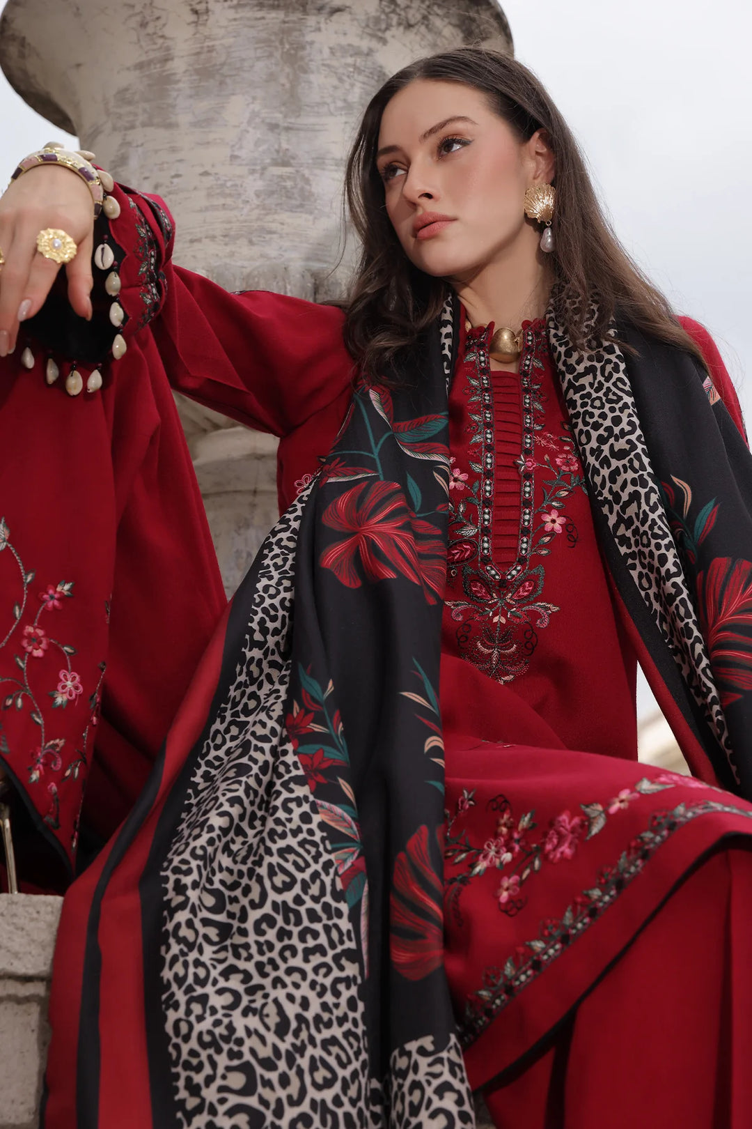 Poshima by Charizma Unstitched Embroidered Leather Peach 3 Piece Suit CHR26UPL PSW6-20 - Winter Collection