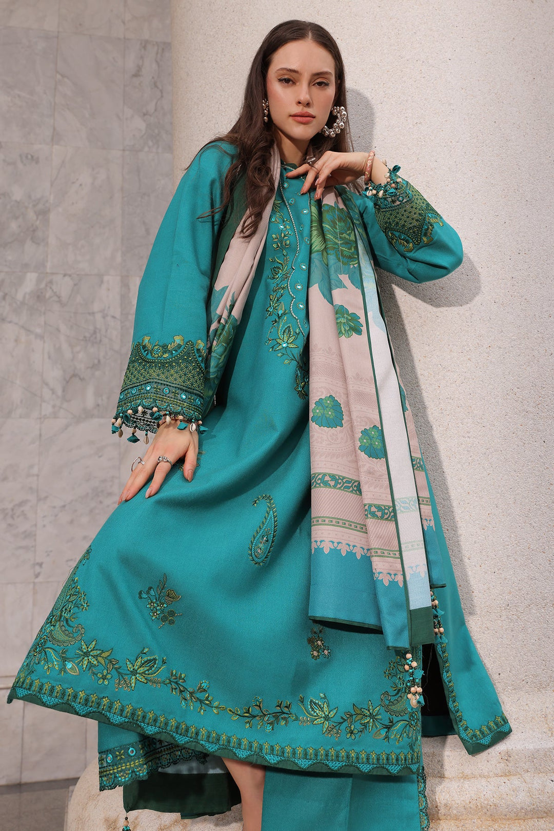 Poshima by Charizma Unstitched Embroidered Leather Peach 3 Piece Suit CHR26UPL PSW6-21 - Winter Collection