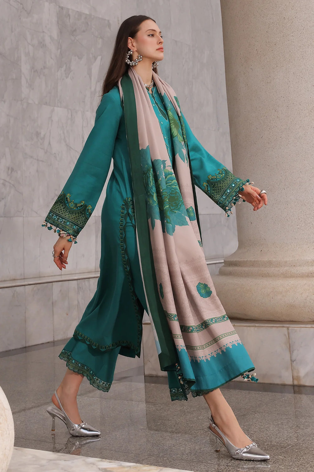 Poshima by Charizma Unstitched Embroidered Leather Peach 3 Piece Suit CHR26UPL PSW6-21 - Winter Collection