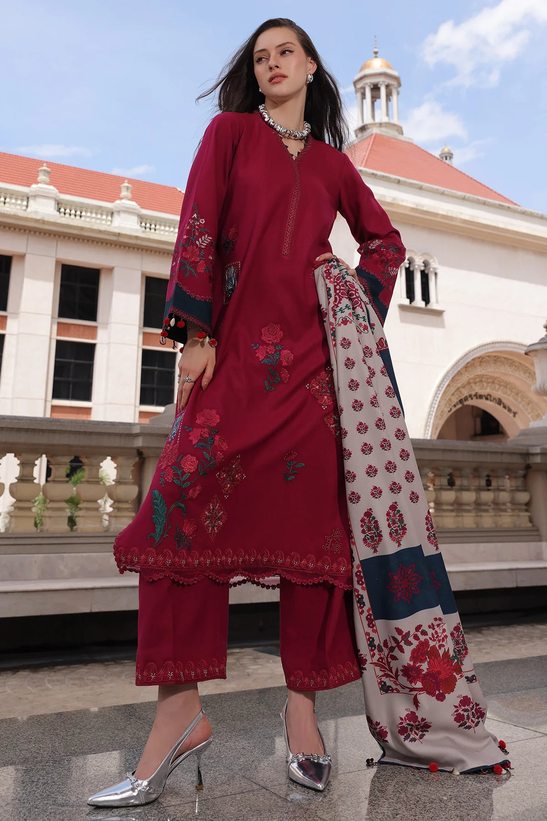 Poshima by Charizma Unstitched Embroidered Leather Peach 3 Piece Suit CHR26UPL PSW6-23 - Winter Collection