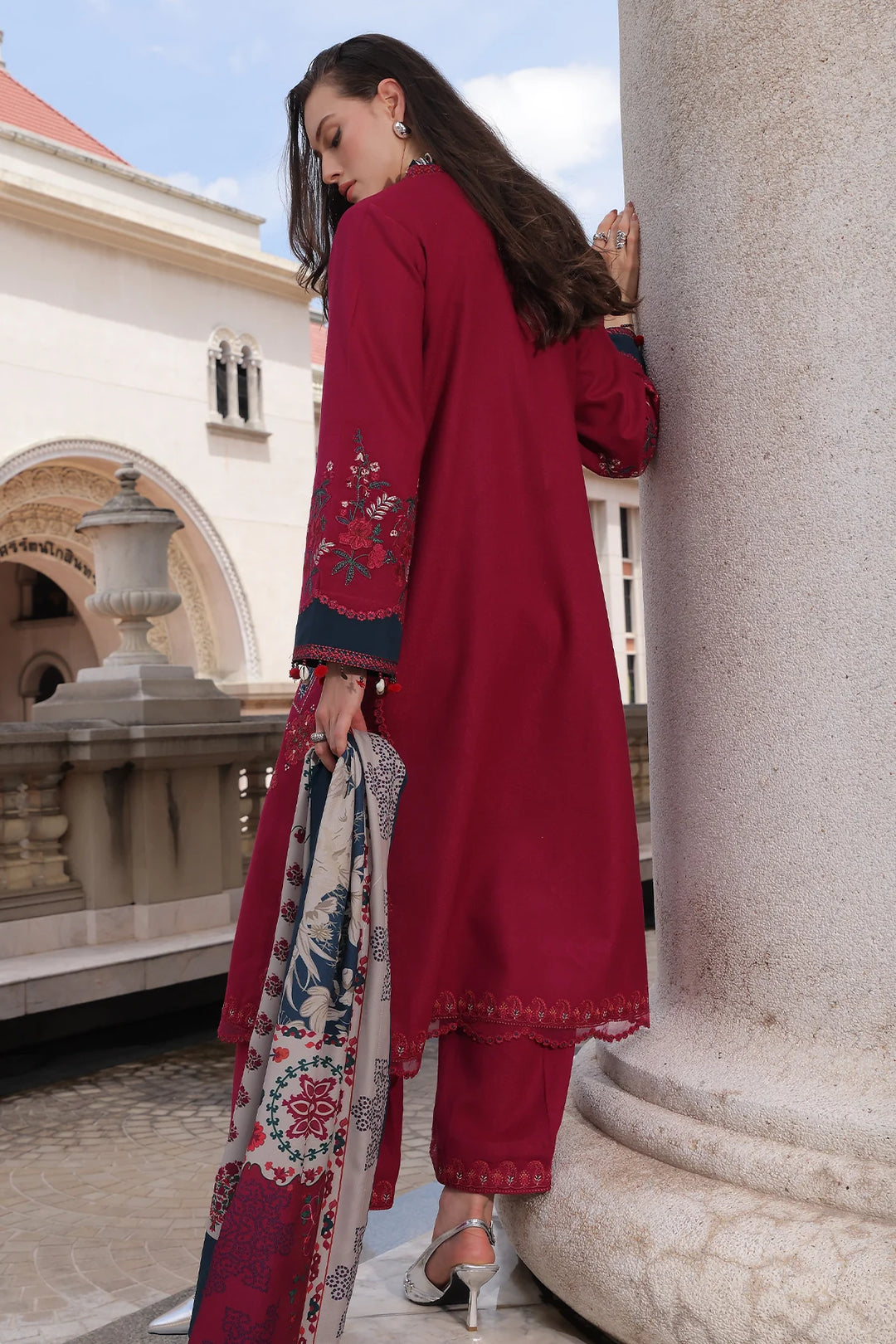 Poshima by Charizma Unstitched Embroidered Leather Peach 3 Piece Suit CHR26UPL PSW6-23 - Winter Collection