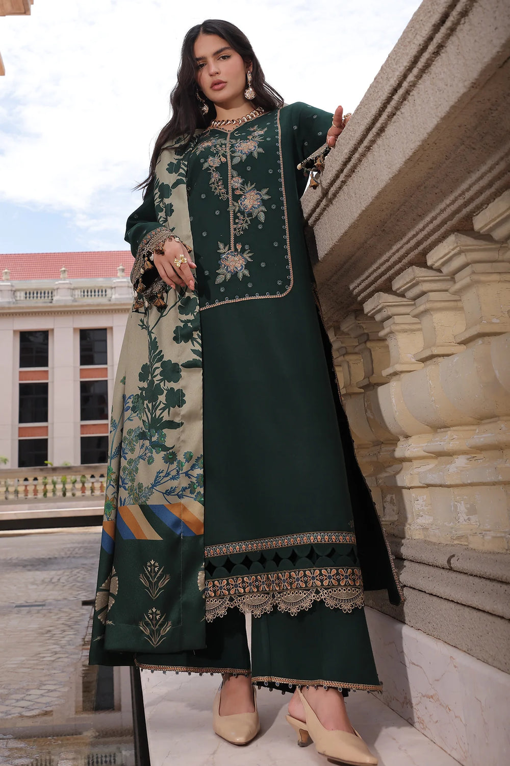 Poshima by Charizma Unstitched Embroidered Leather Peach 3 Piece Suit CHR26UPL PSW6-24 - Winter Collection