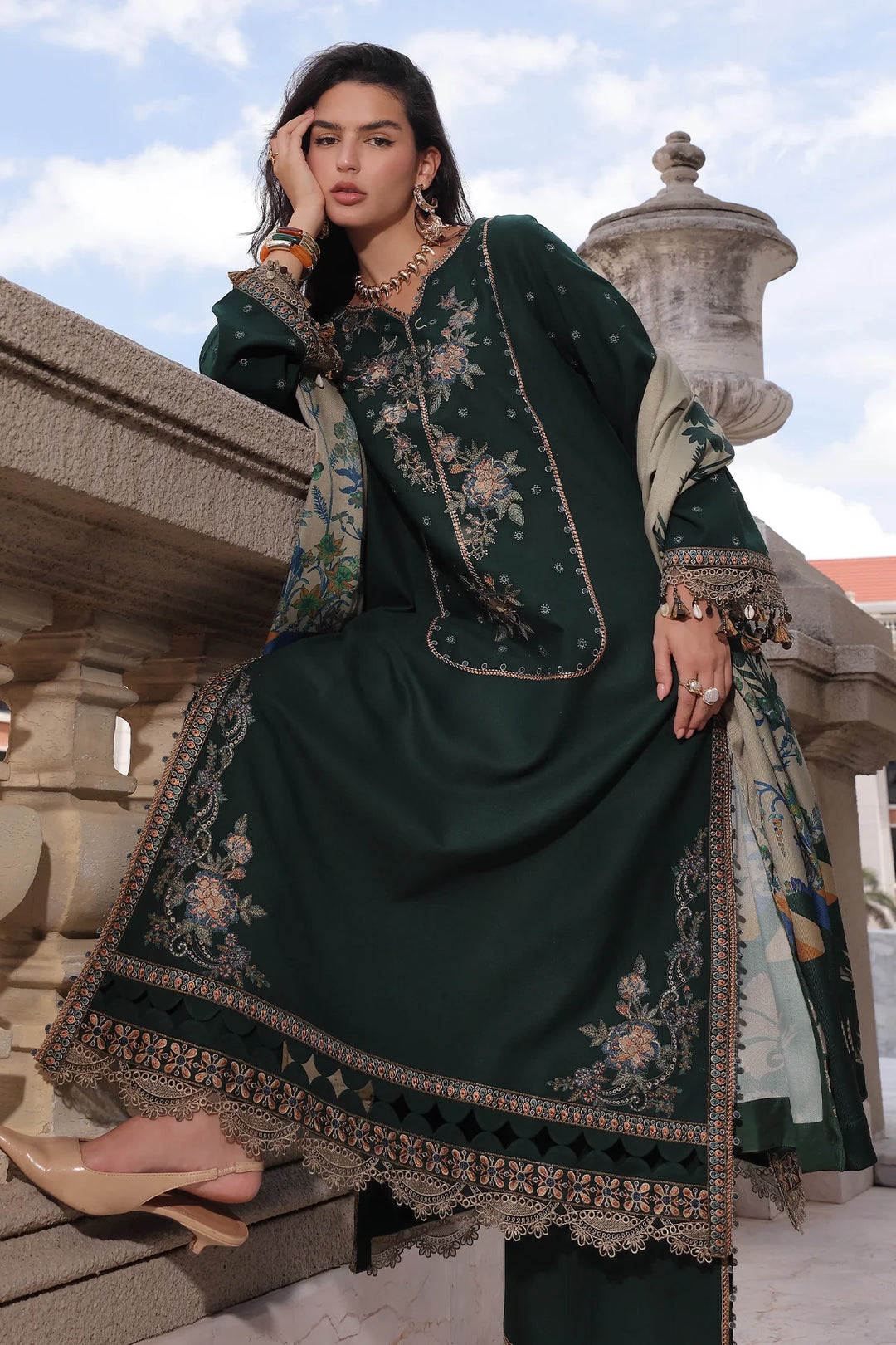 Poshima by Charizma Unstitched Embroidered Leather Peach 3 Piece Suit CHR26UPL PSW6-24 - Winter Collection