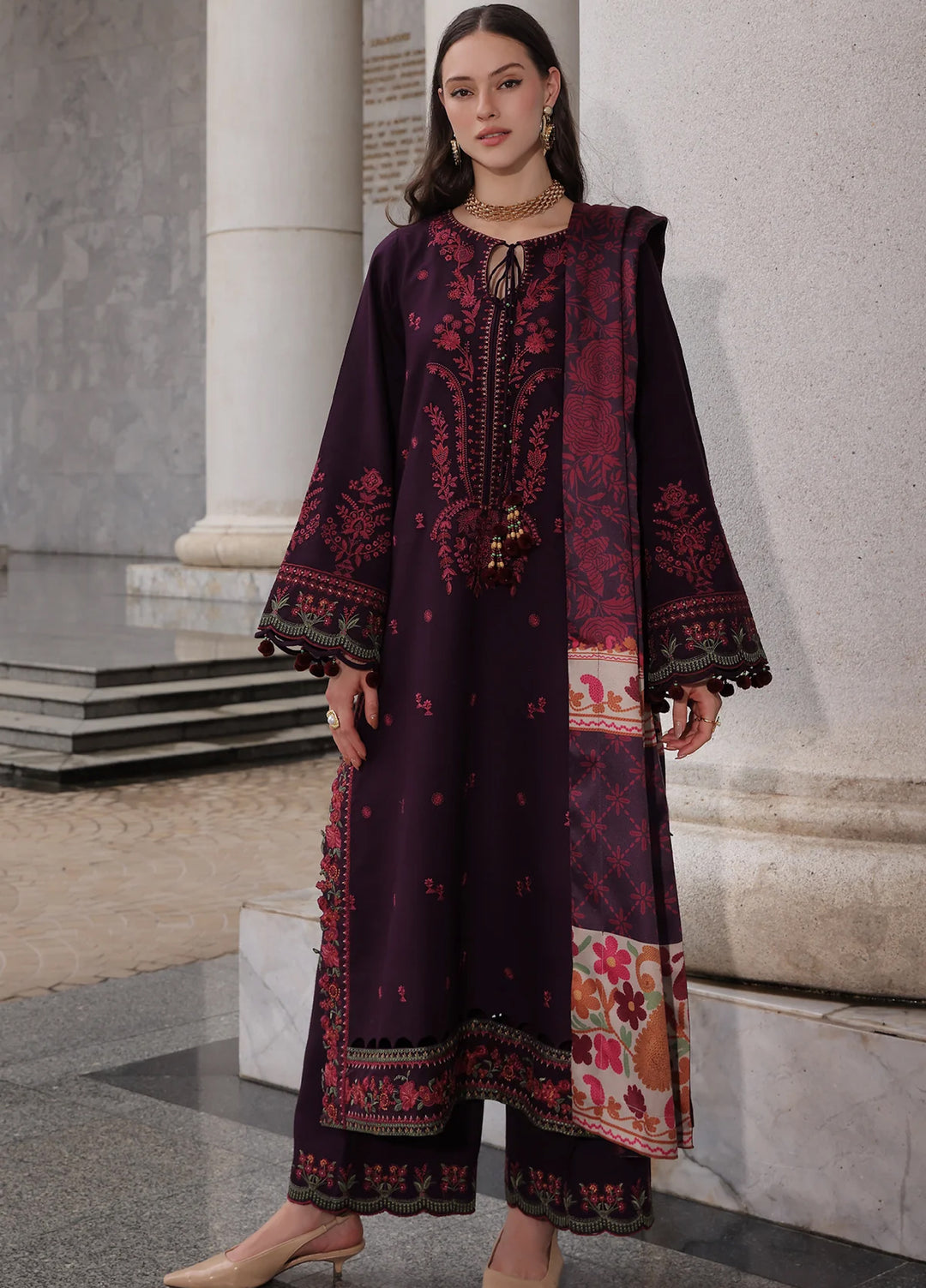 Poshima by Charizma Unstitched Embroidered Leather Peach 3 Piece Suit CHR26UPL PSW6-25 - Winter Collection