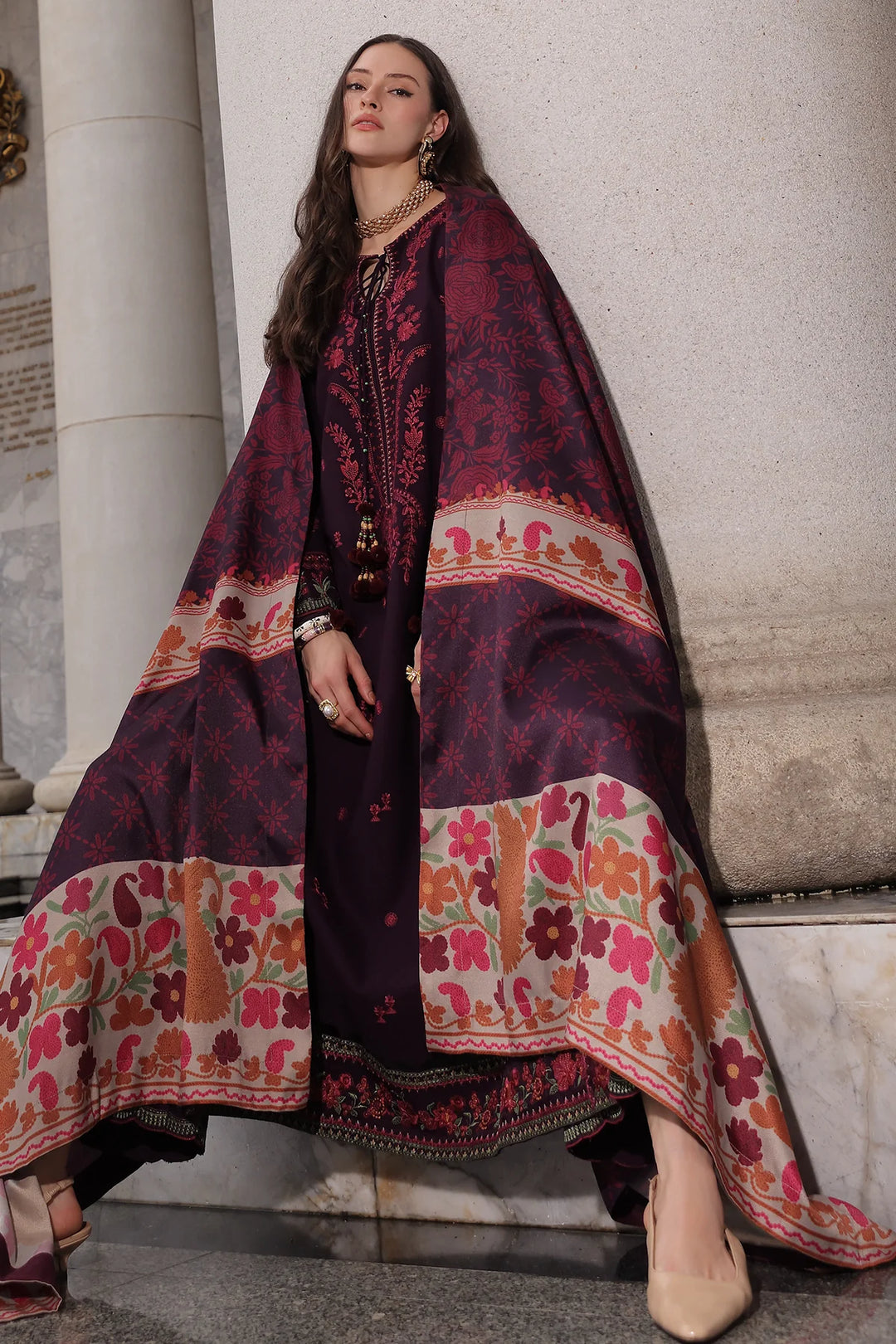 Poshima by Charizma Unstitched Embroidered Leather Peach 3 Piece Suit CHR26UPL PSW6-25 - Winter Collection
